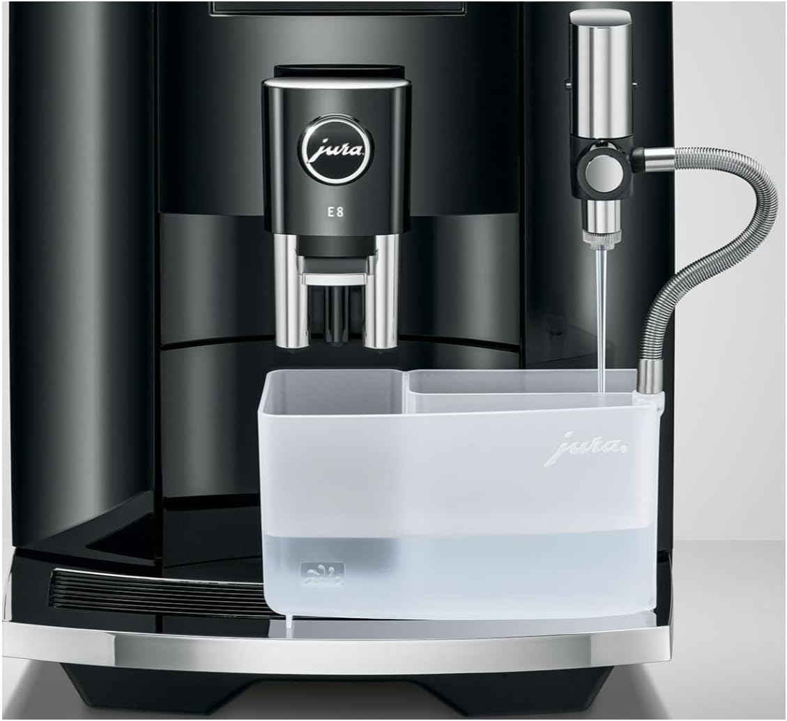 Jura E8 5th Gen Automatic Coffee Machine (Piano Black) Stainless Steel Espresso Machine, Powerful Blending Features Bundle with Glass Milk Container (2 Items)