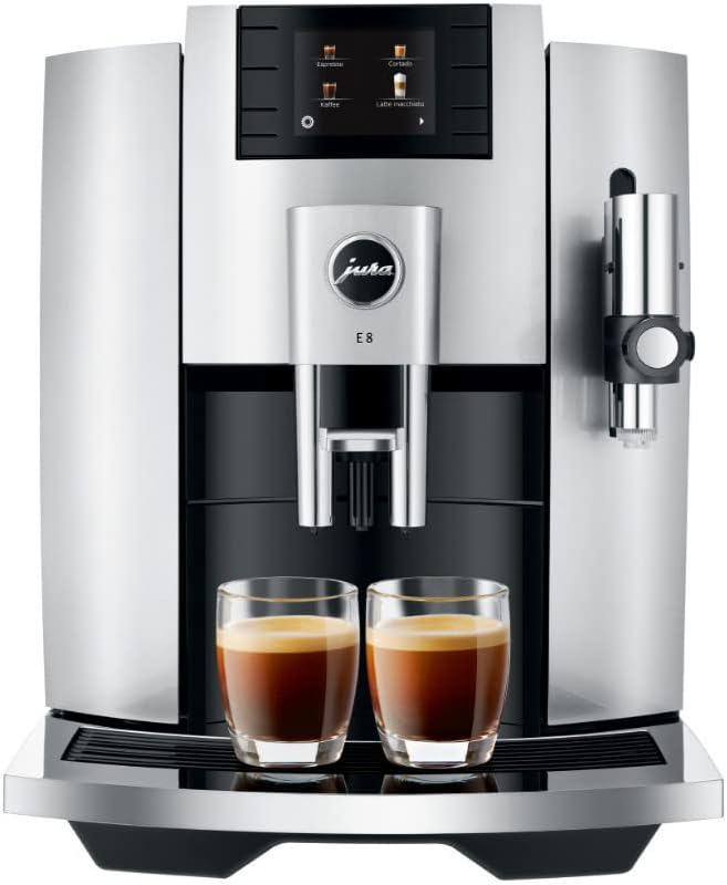 Jura E8 Automatic Espresso Machine Bundle with Smart Filter Cartridge, 3-Phase 6 Cleaning Tablets, Glass Milk Container, and Decalcifying Tablets (9-Pack) (13 Items)