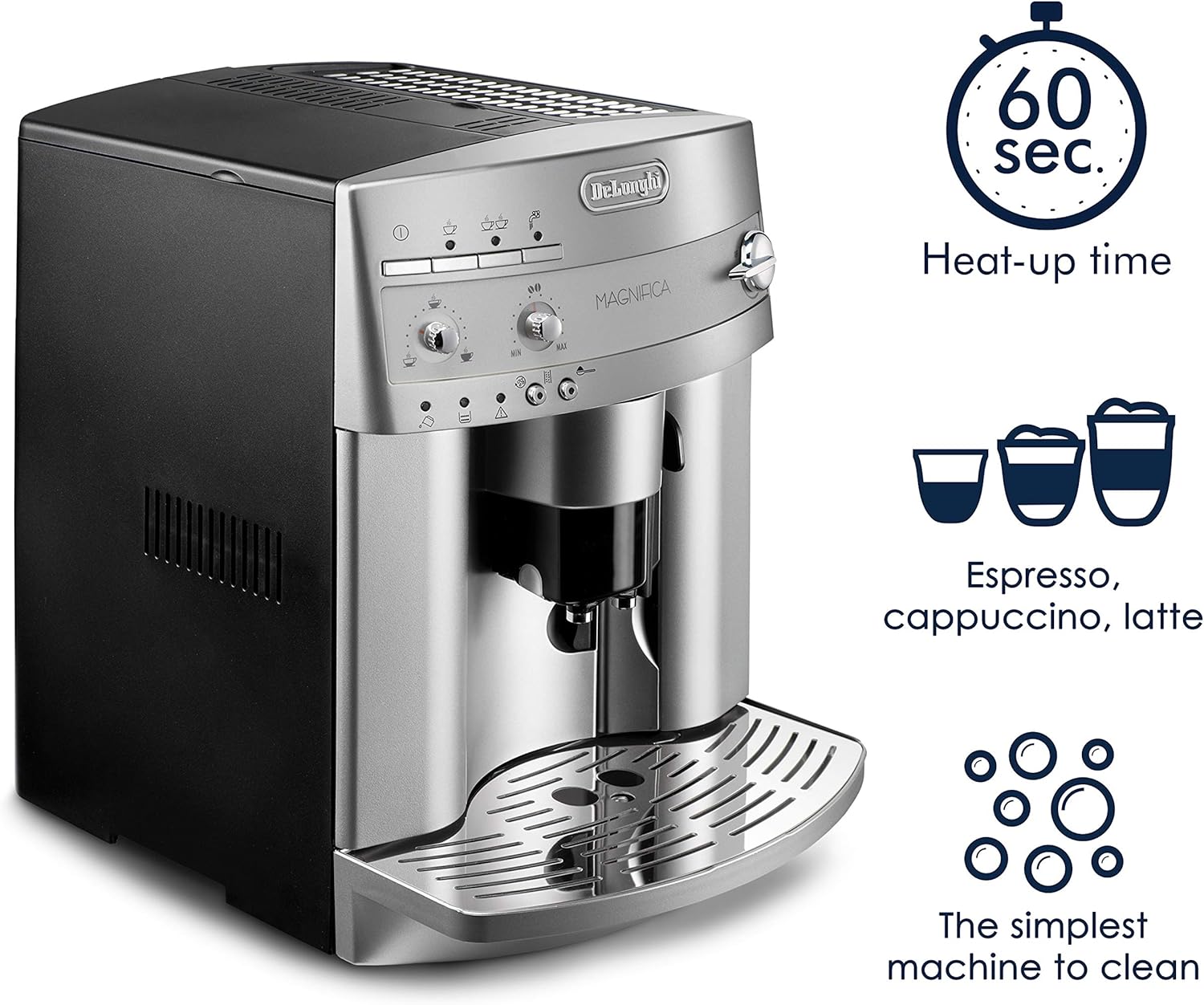 De'Longhi ESAM3300 Magnifica Super Automatic Espresso & Coffee Machine, Silver