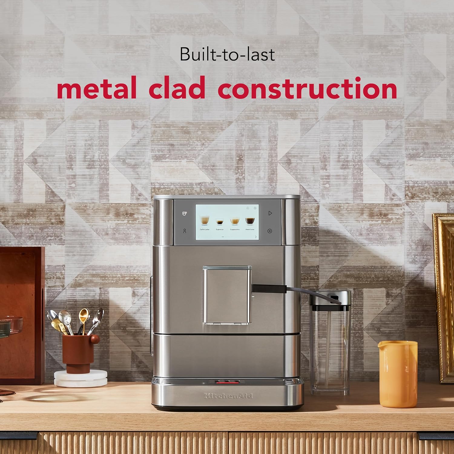 KitchenAid Fully Automatic Espresso Machine KF8 with Milk Attachment and Plant Based Milk Options, KES8558SX, Stainless Steel